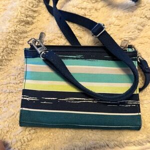 Thirty-One Striped Teal & Navy Crossbody Bag - Casual Everyday Style
